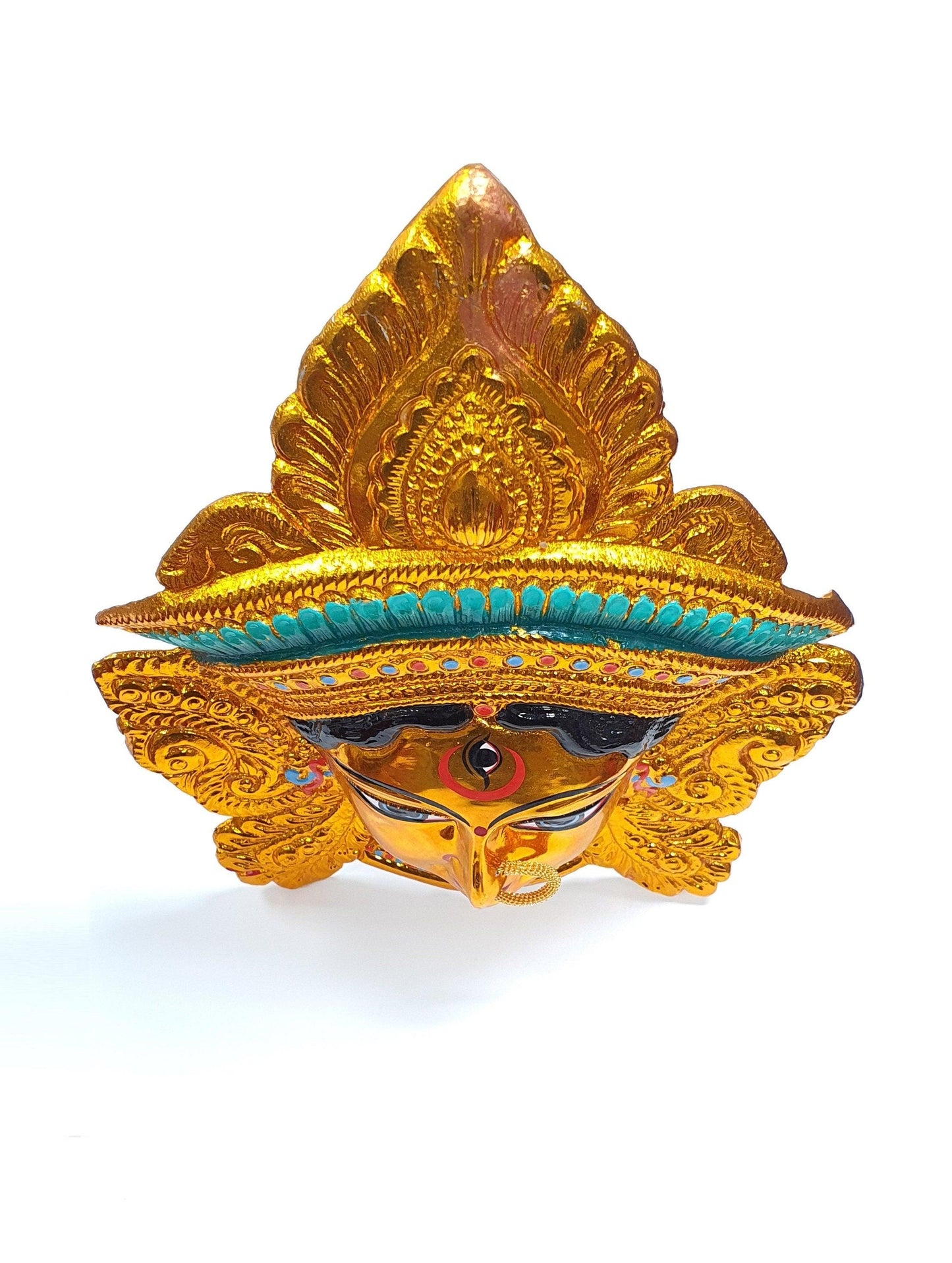 SIZE-M Goddess Durga ( Kali ) Rare Gold Chrome Wall Hanging Face With Nose Ring
