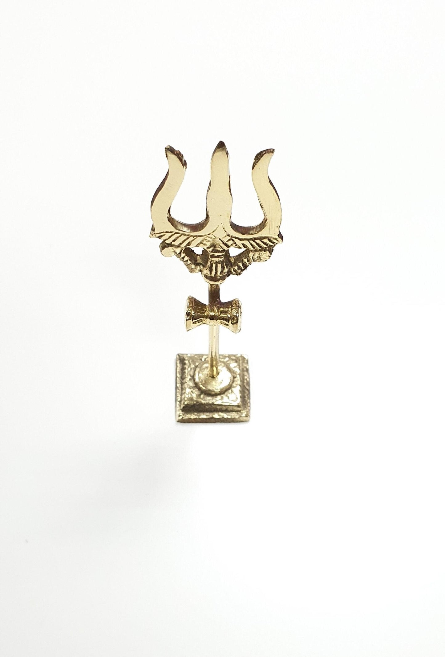 Lord Shiva Brass standing Trishul ( Trident ) with attached Damaru