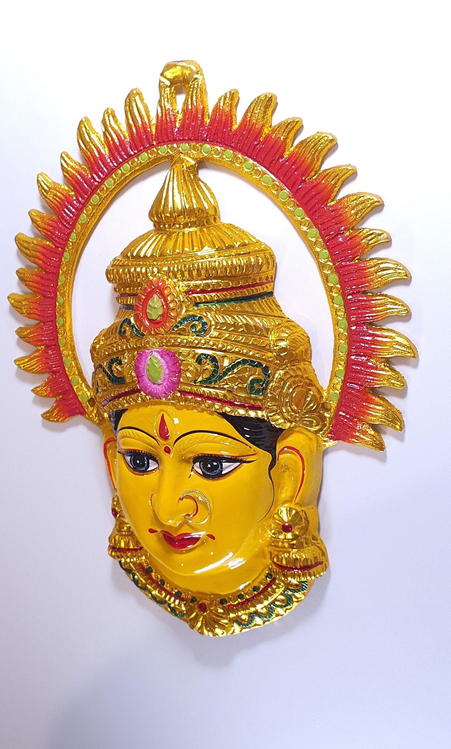 Goddess Lakshmi/Gauri ( For Varalakshmi Pooja , Diwali or Wall Hanging ) Face with Nose Ring, Solid Alloy