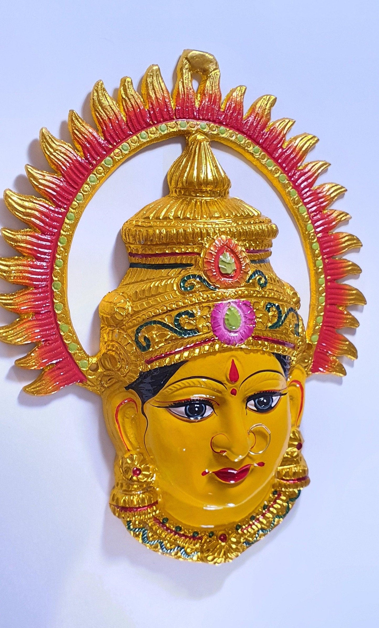 Goddess Lakshmi/Gauri ( For Varalakshmi Pooja , Diwali or Wall Hanging ) Face with Nose Ring, Solid Alloy