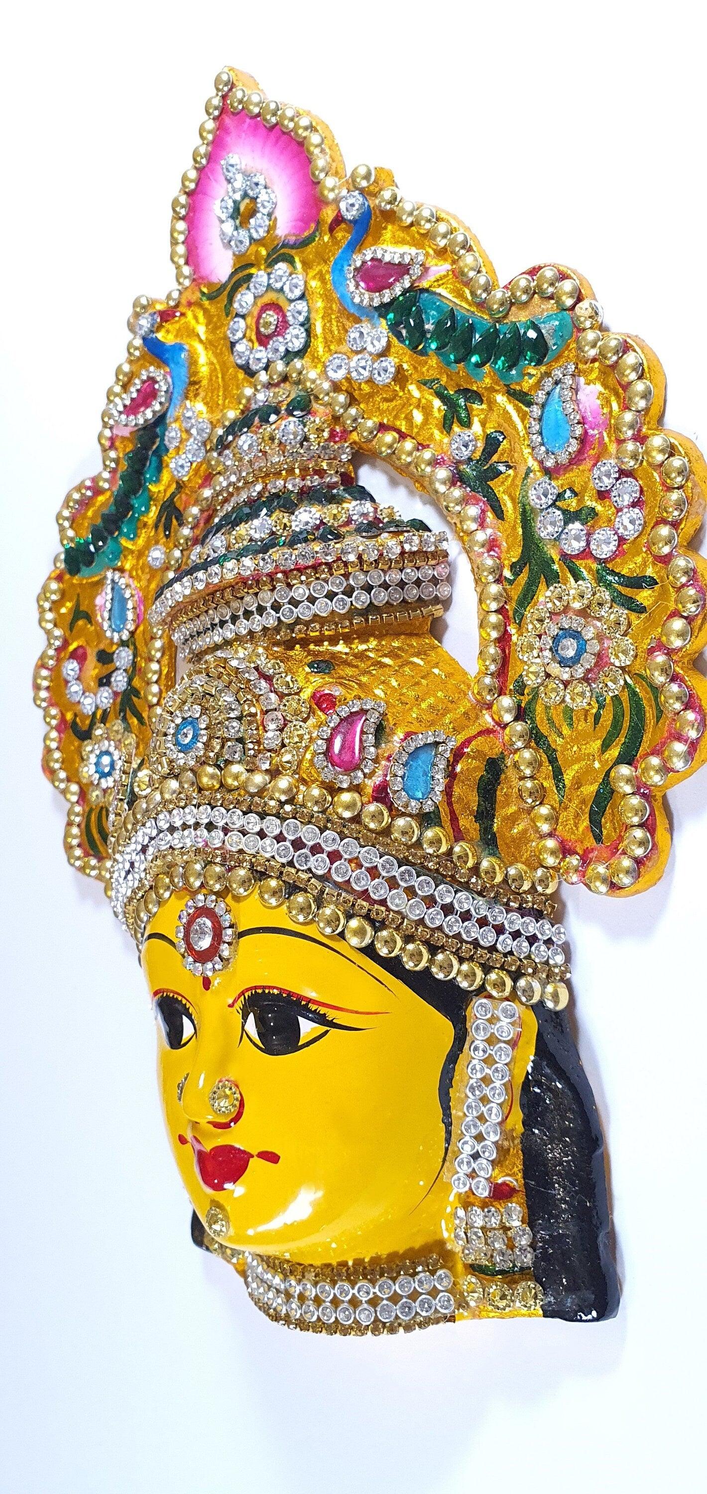 Goddess Lakshmi ( For Varalakshmi Pooja , Diwali or Wall Hanging ) Face , Stone decorated, Solid Alloy , Built to Last