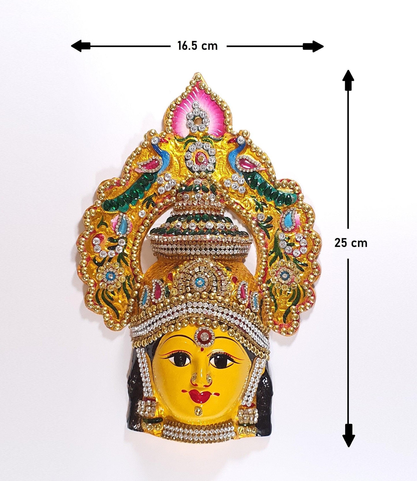 Goddess Lakshmi ( For Varalakshmi Pooja , Diwali or Wall Hanging ) Face , Stone decorated, Solid Alloy , Built to Last