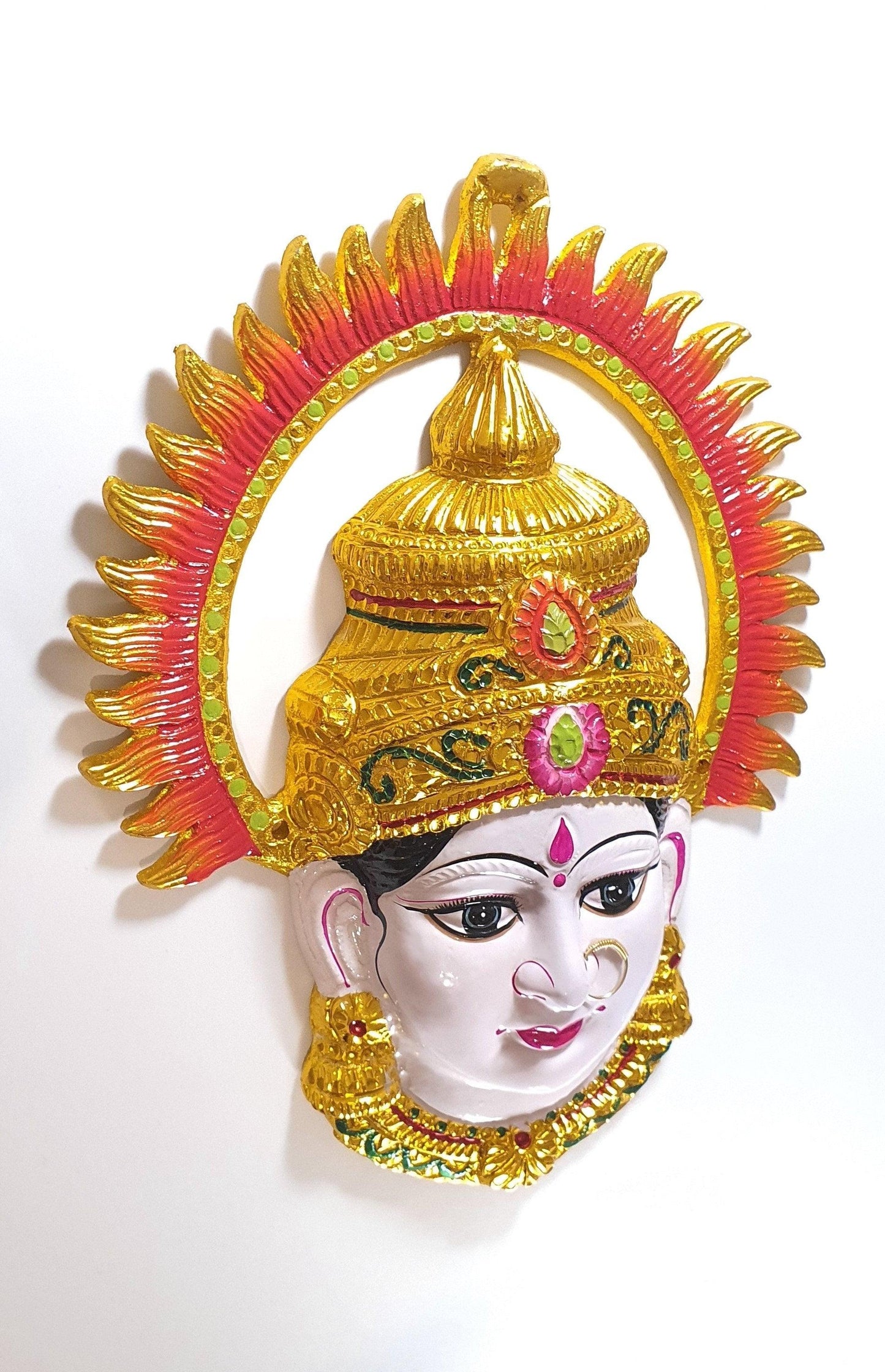 Goddess Lakshmi/Gauri ( For Varalakshmi Pooja , Diwali or Wall Hanging ) Face with Nose Ring, Solid Alloy