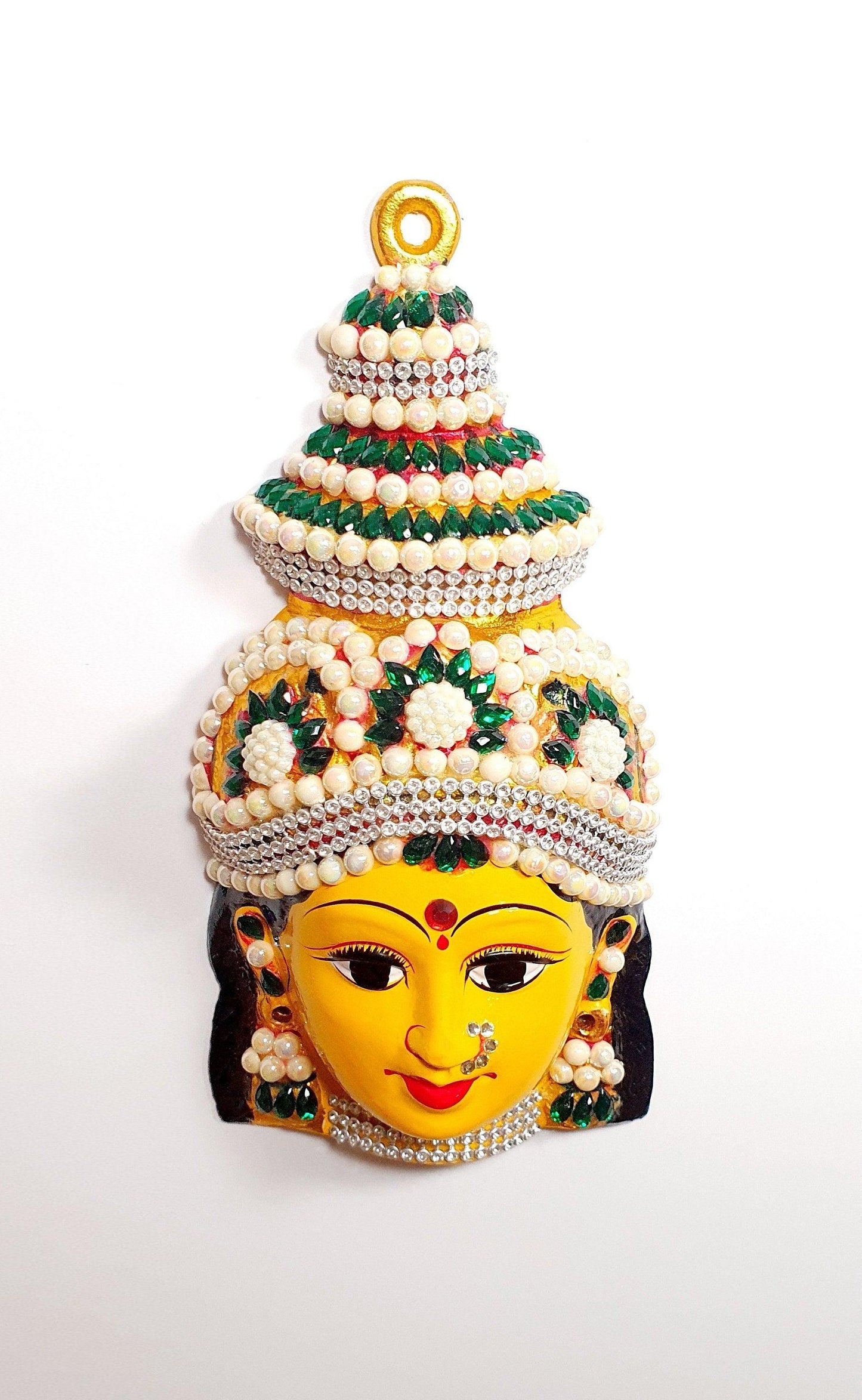 Goddess Lakshmi ( For Varalakshmi Pooja , Diwali or Wall Hanging ) Face , Stone decorated, Solid Alloy , Built to Last