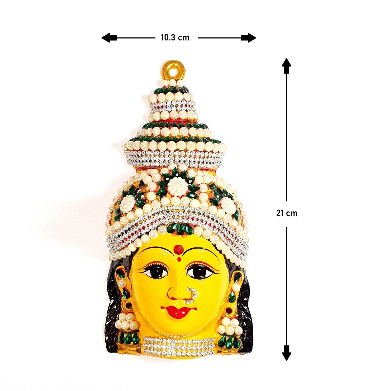 Goddess Lakshmi ( For Varalakshmi Pooja , Diwali or Wall Hanging ) Face , Stone decorated, Solid Alloy , Built to Last