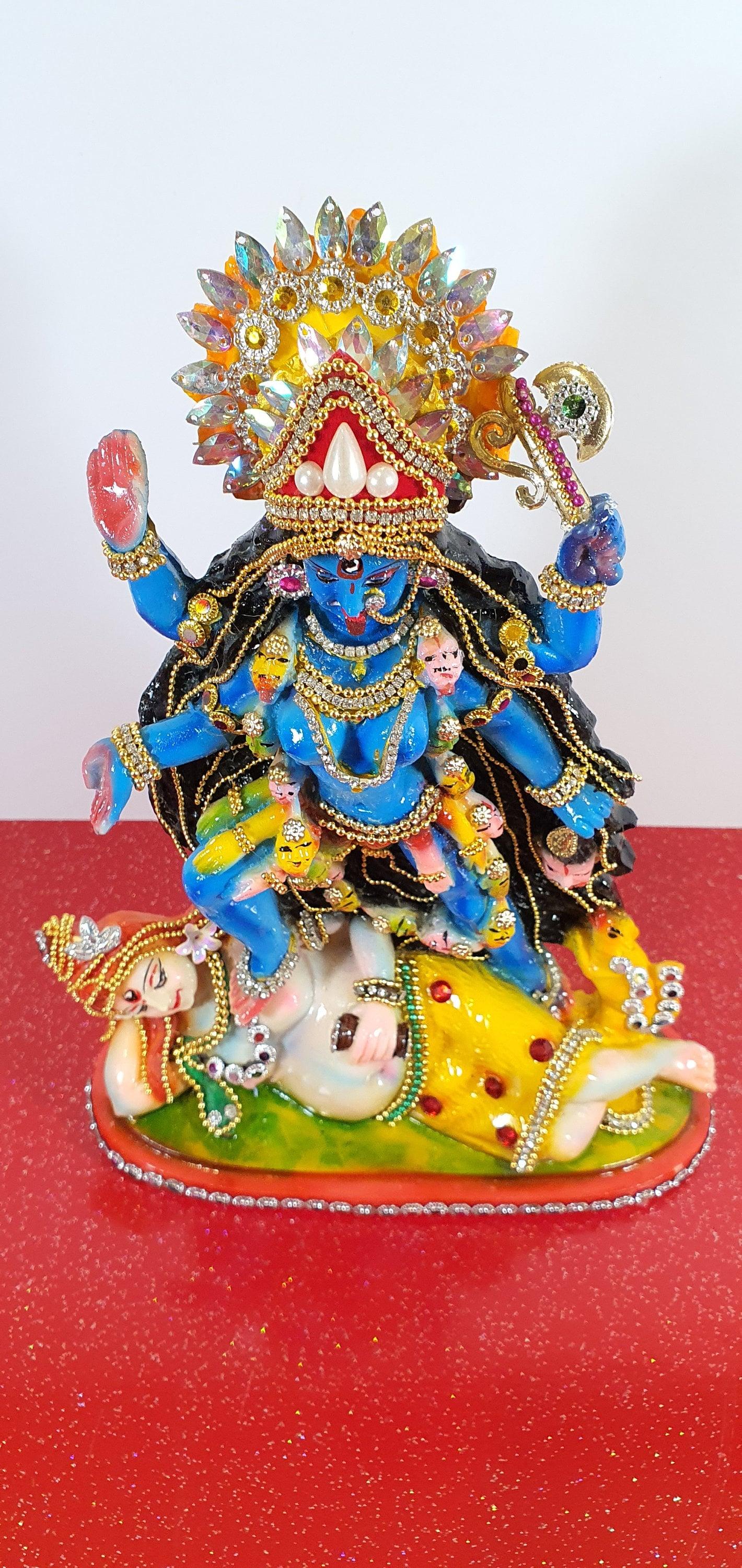 Rare hand decorated Goddess Kali Maa Lord Shiva Statue