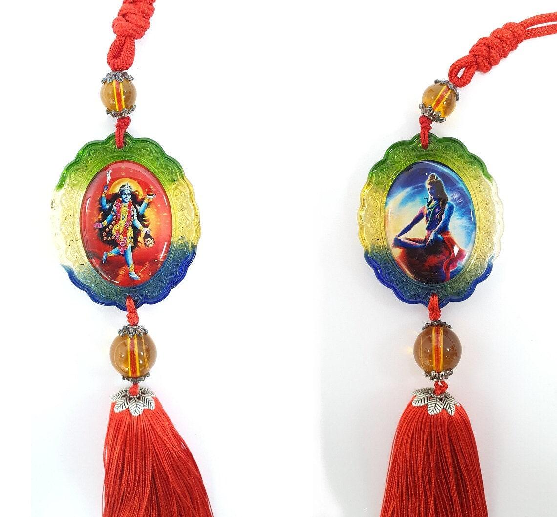 2x Goddess Kali Maa/Mata , Lord Shiva Hanging Pendants . Crystal Double Side Image