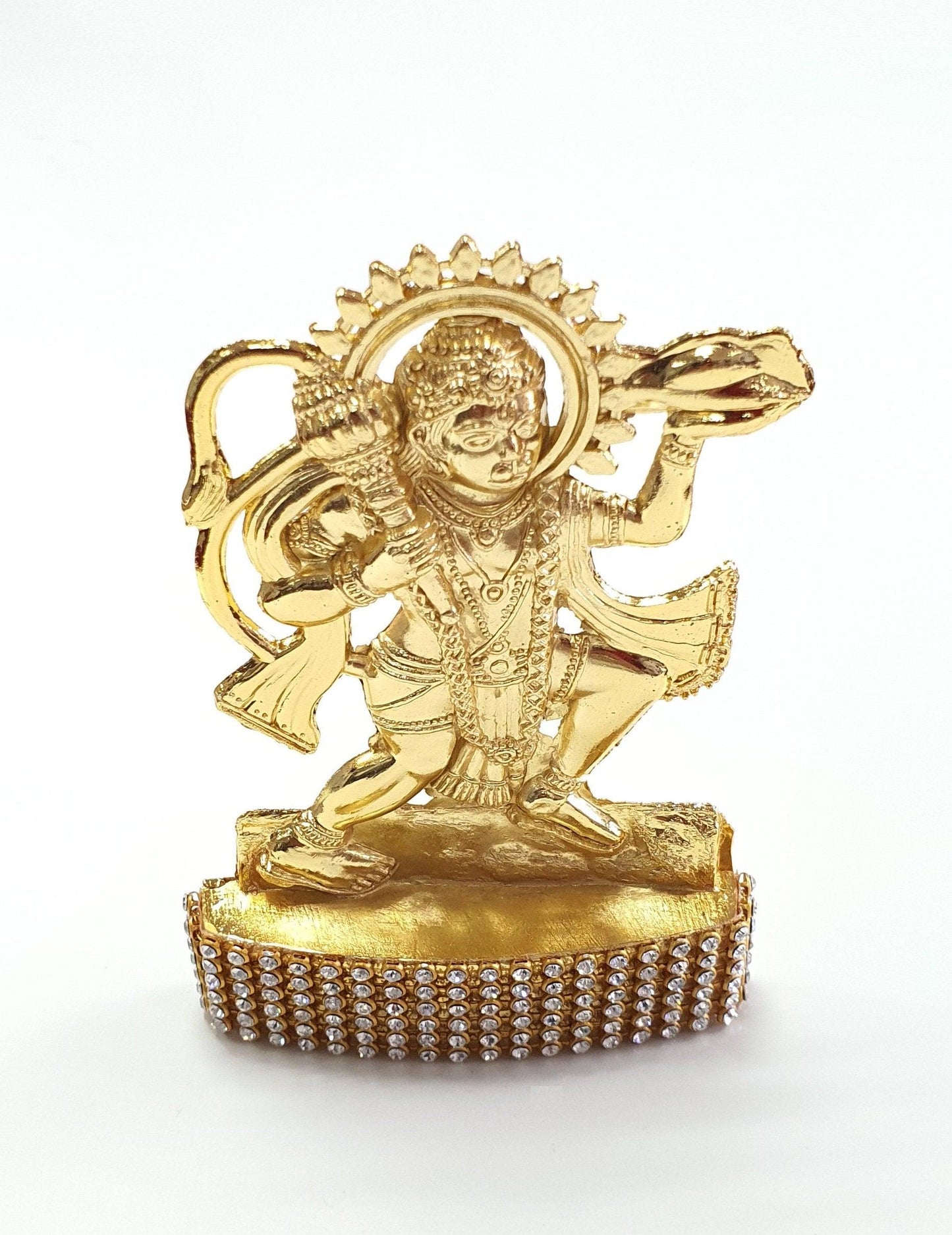 Lord Hanuman , Rare Stone Decorated, Gold Plated Idol Statue
