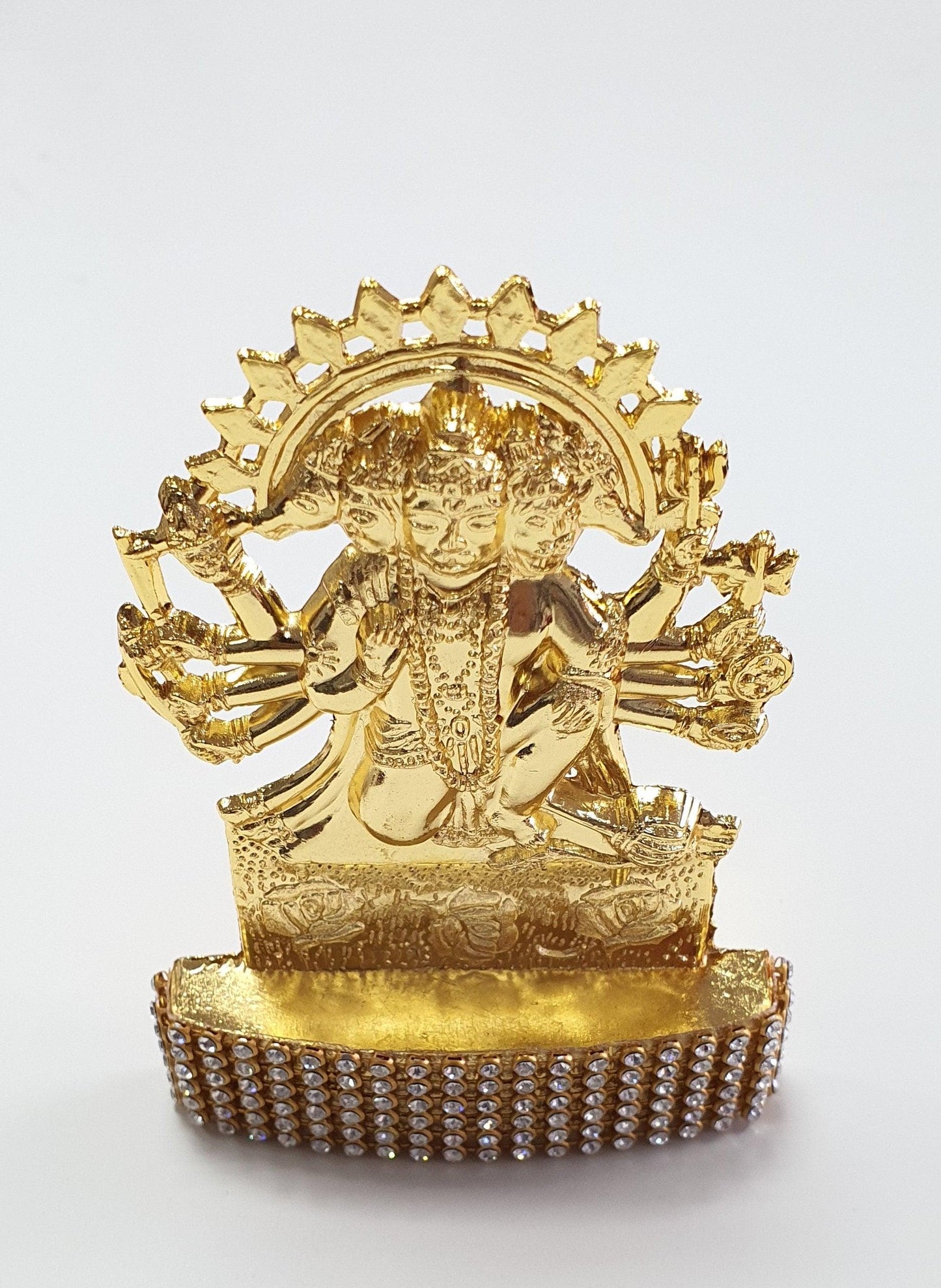 Lord Hanuman Panchmukhi ( 5 Face ) , Rare Stone Decorated, Gold Plated Idol Statue