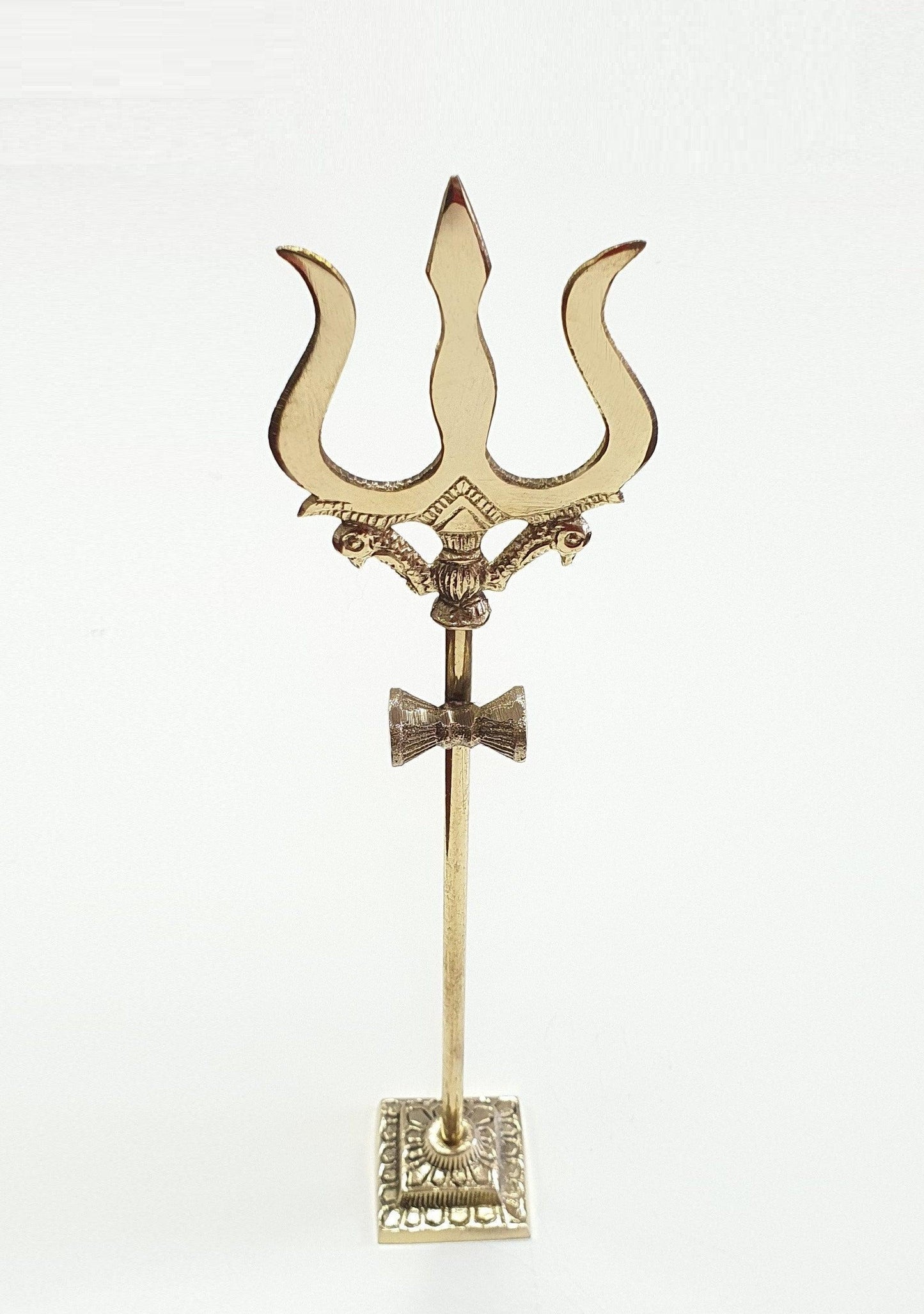31.5cm Tall Lord Shiva Brass standing Trishul ( Trident ) with attached Damaru