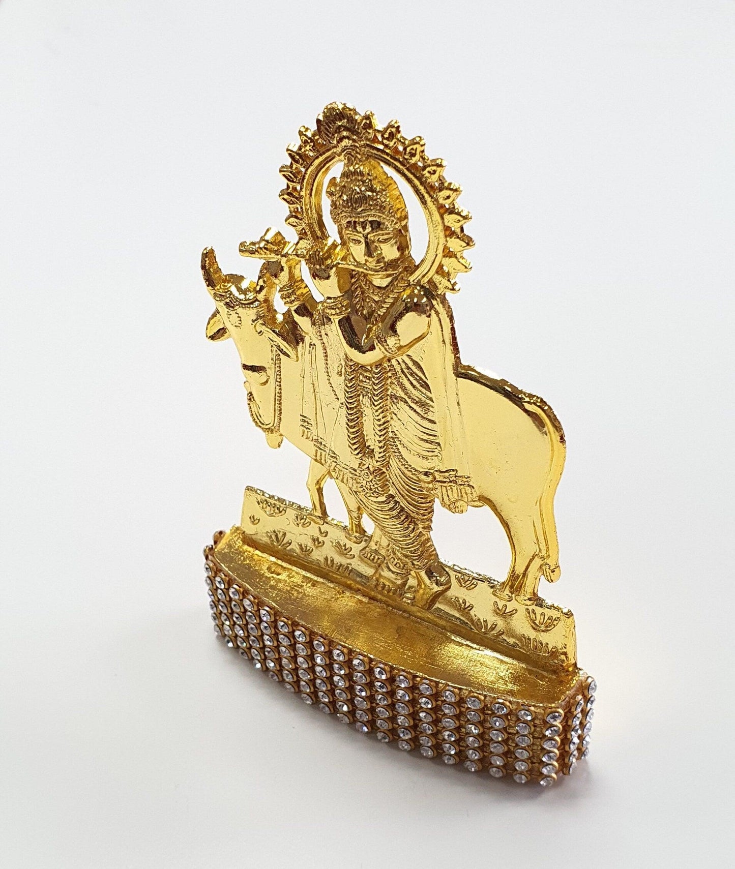 Lord Krishna , Rare Stone Decorated, Gold Plated Idol Statue