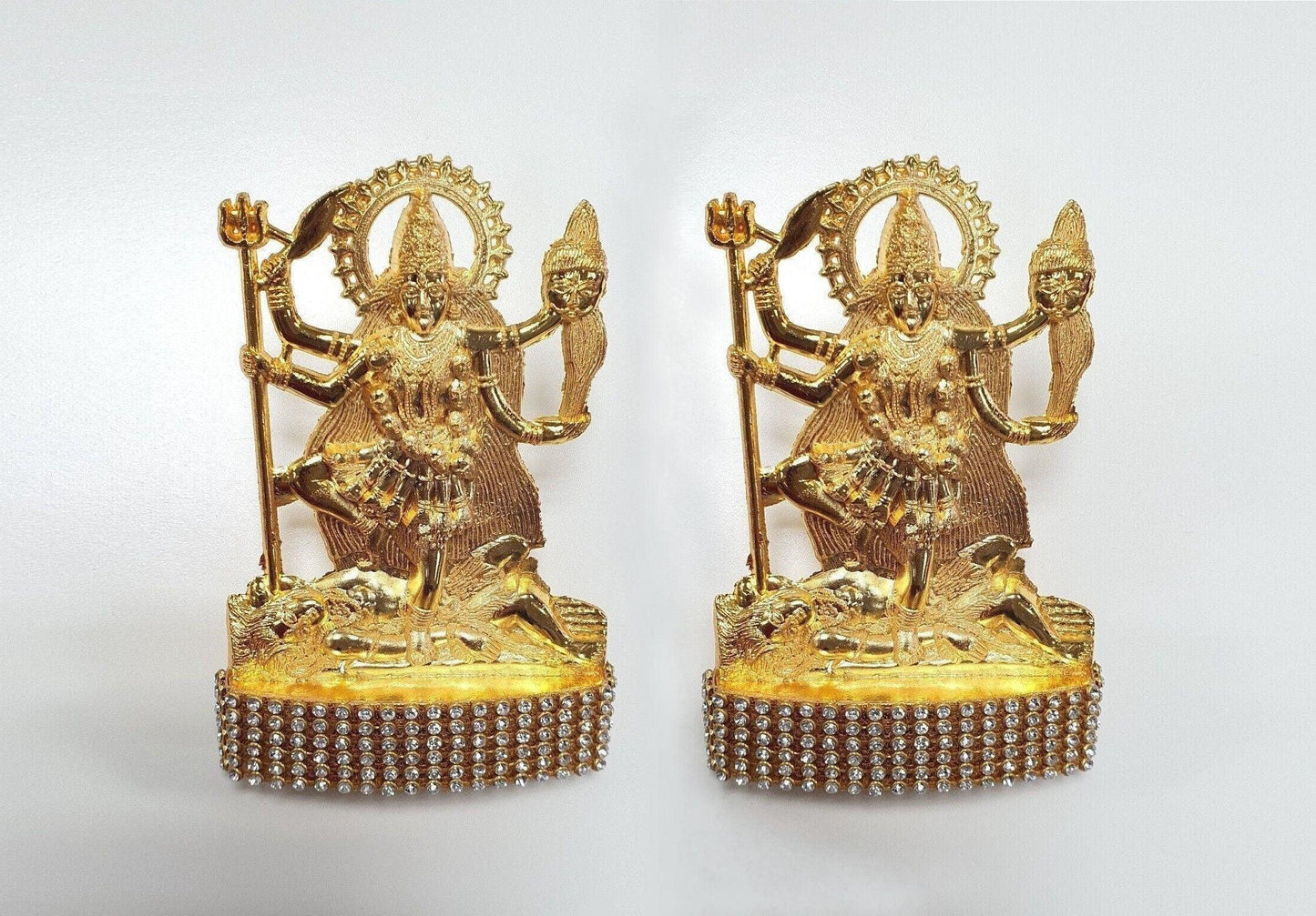 2 x Goddess Kali Maa , Rare Stone Decorated, Gold Plated Idol Statue's