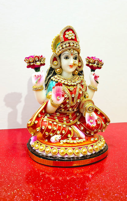 Rare Goddess Lakshmi / Laxmi Hand Stone Decorated Statue
