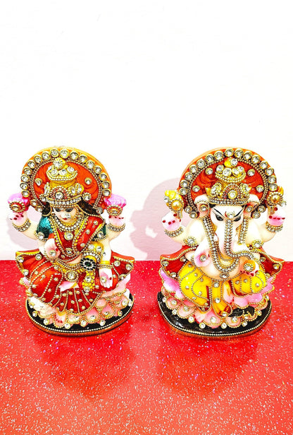 Rare Lord Ganesh , Goddess Lakshmi Stone Decorated Statue Set