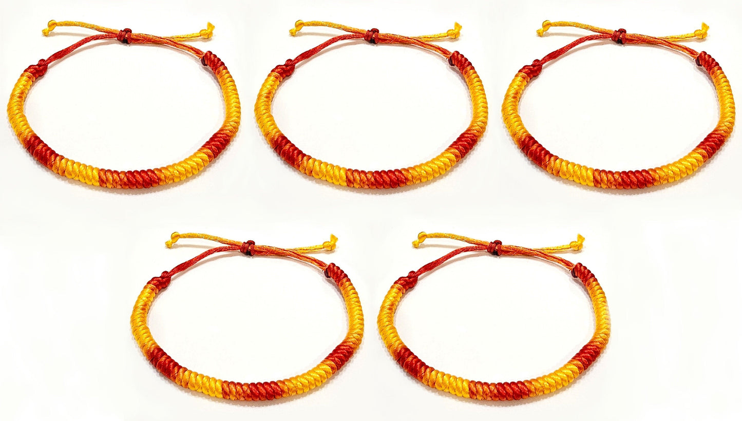 Hindu Mauli Colour Silk Wrist Band ( 5 x Pieces ), Non-Fading, Permanent colour ( Yellow / Red )