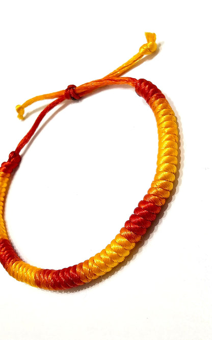 Hindu Mauli Colour Silk Wrist Band ( 5 x Pieces ), Non-Fading, Permanent colour ( Yellow / Red )