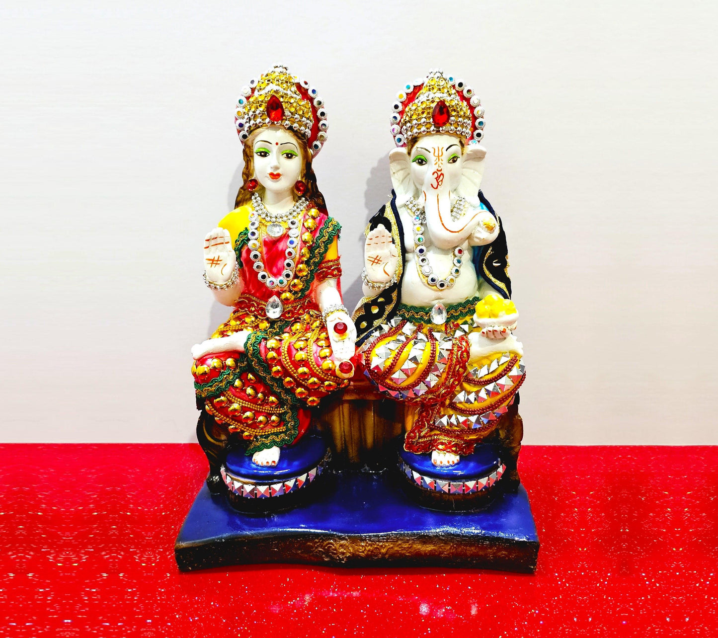 Rare Lord Ganesh , Goddess Lakshmi / Laxmi Stone Decorated Statue