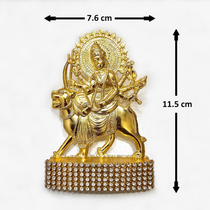 Goddess Durga ( Sherawali Mata ) Rare Stone Decorated, Gold Plated Idol Statue