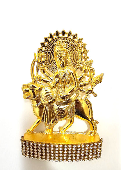 Goddess Durga ( Sherawali Mata ) Rare Stone Decorated, Gold Plated Idol Statue
