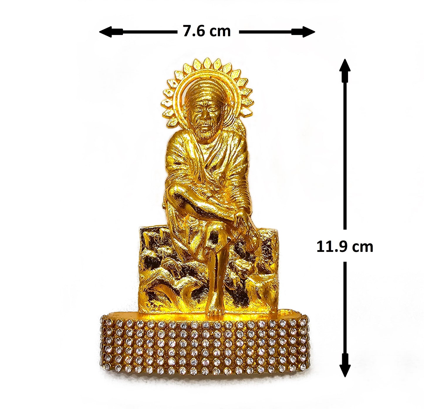Sai Baba , Rare Stone Decorated, Gold Plated Idol Statue
