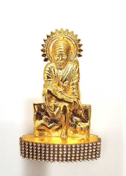 Sai Baba , Rare Stone Decorated, Gold Plated Idol Statue