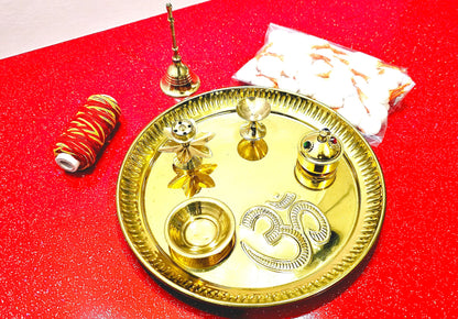 Brass OM Pooja / Puja Aarti Tray Set