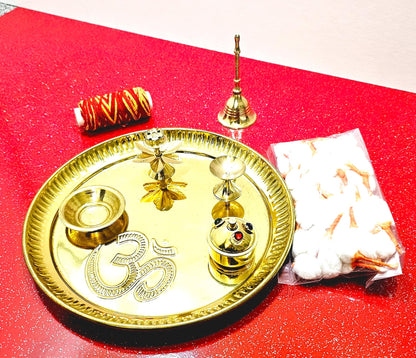 Brass OM Pooja / Puja Aarti Tray Set