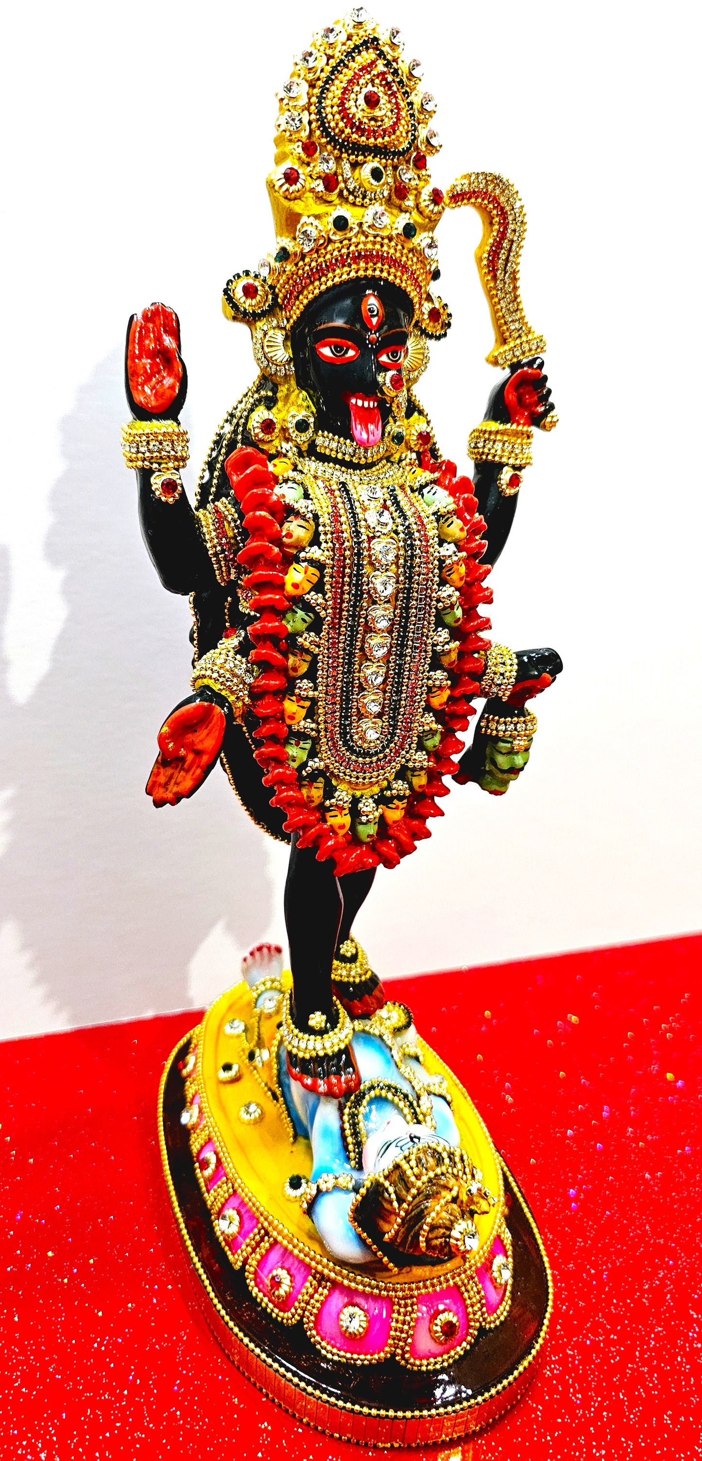 Goddess Kali Maa / Mata Rare Stone Decorated Statue , In Colour Black