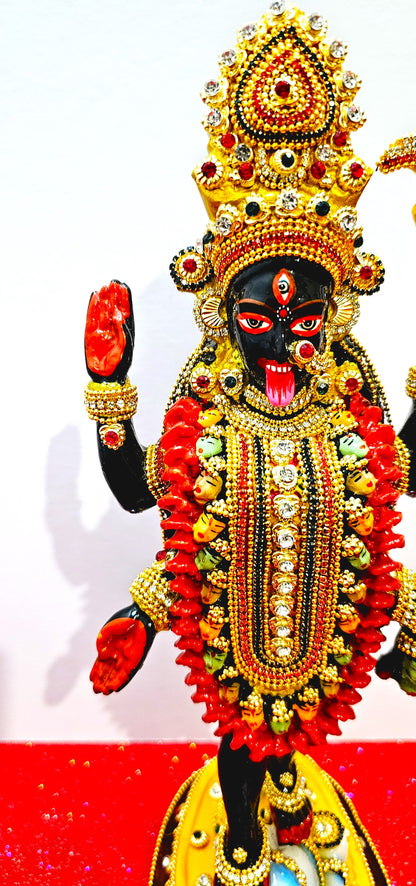 Goddess Kali Maa / Mata Rare Stone Decorated Statue , In Colour Black