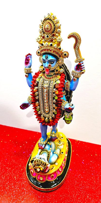Goddess Kali Maa / Mata Rare Stone Decorated Statue , In Colour Blue