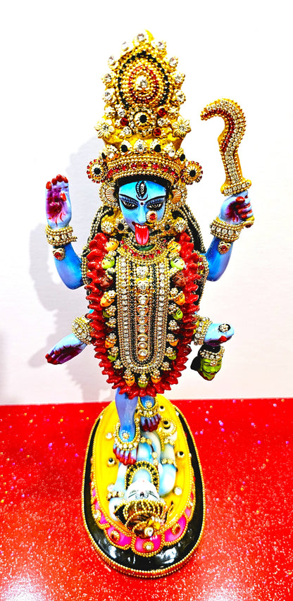 Goddess Kali Maa / Mata Rare Stone Decorated Statue , In Colour Blue