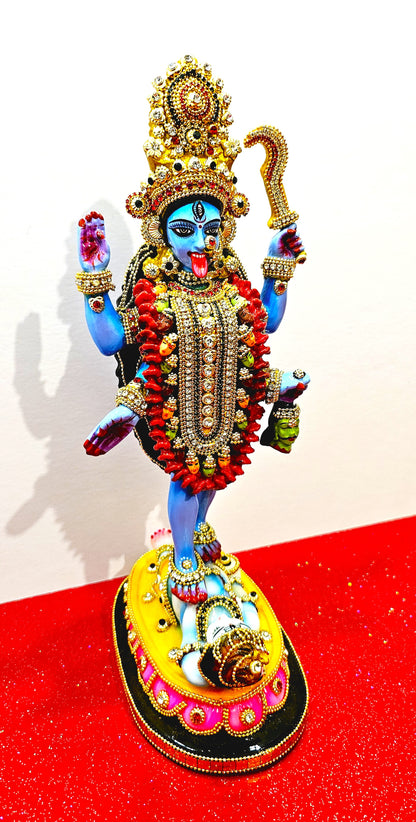 Goddess Kali Maa / Mata Rare Stone Decorated Statue , In Colour Blue