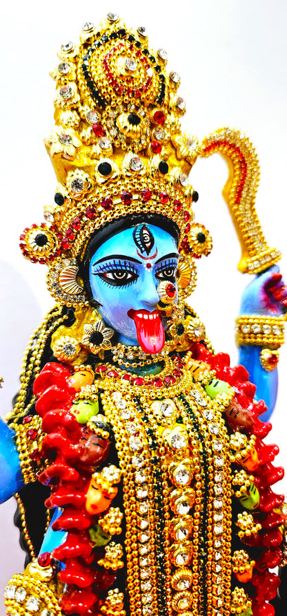 Goddess Kali Maa / Mata Rare Stone Decorated Statue , In Colour Blue