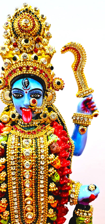 Goddess Kali Maa / Mata Rare Stone Decorated Statue , In Colour Blue