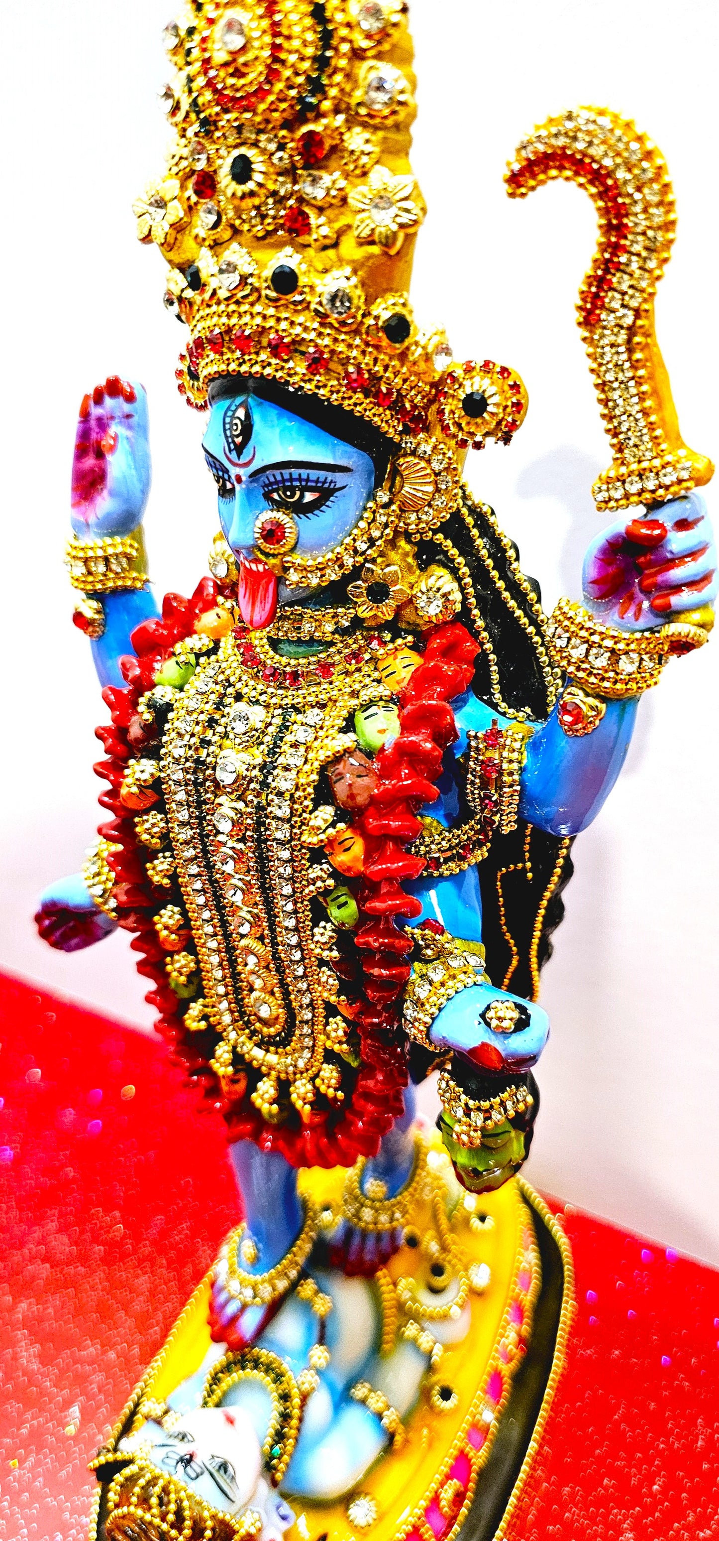 Goddess Kali Maa / Mata Rare Stone Decorated Statue , In Colour Blue
