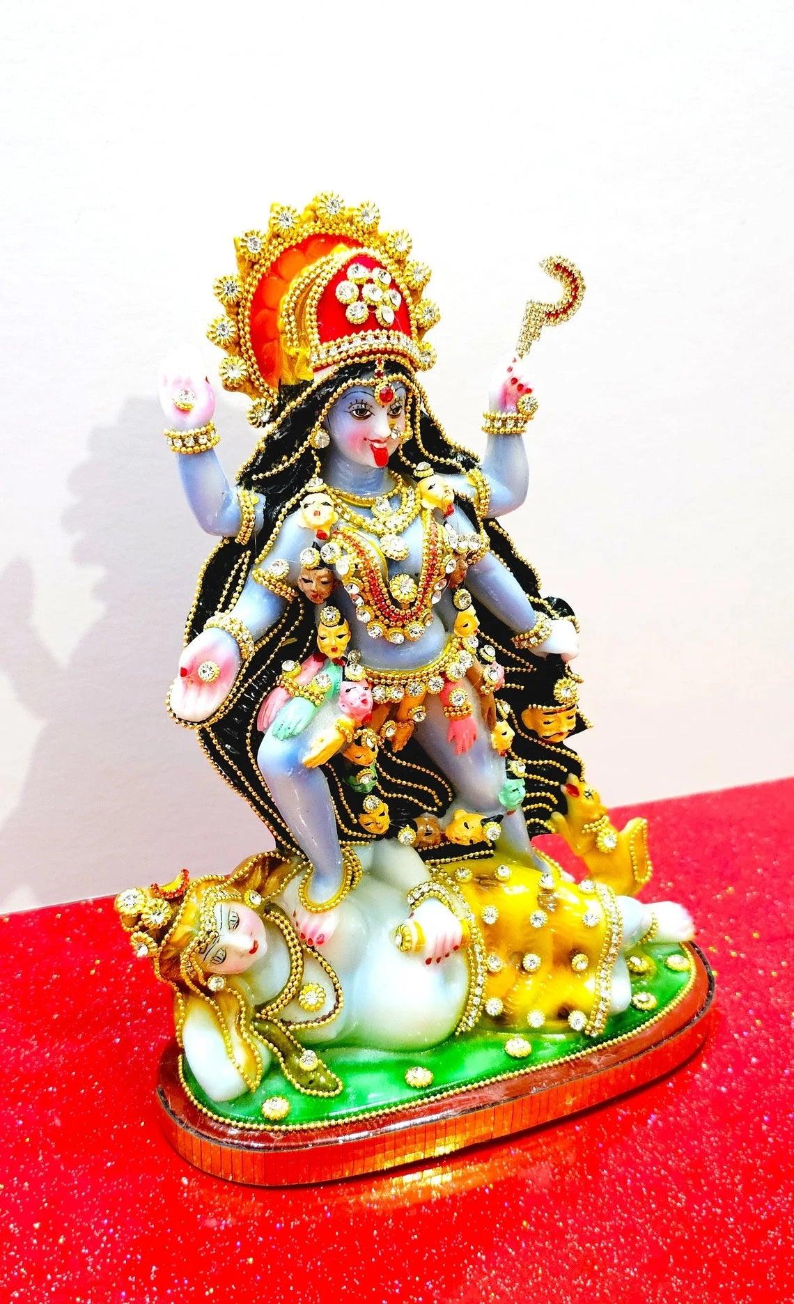 Rare hand decorated Goddess Kali Maa Lord Shiva Statue