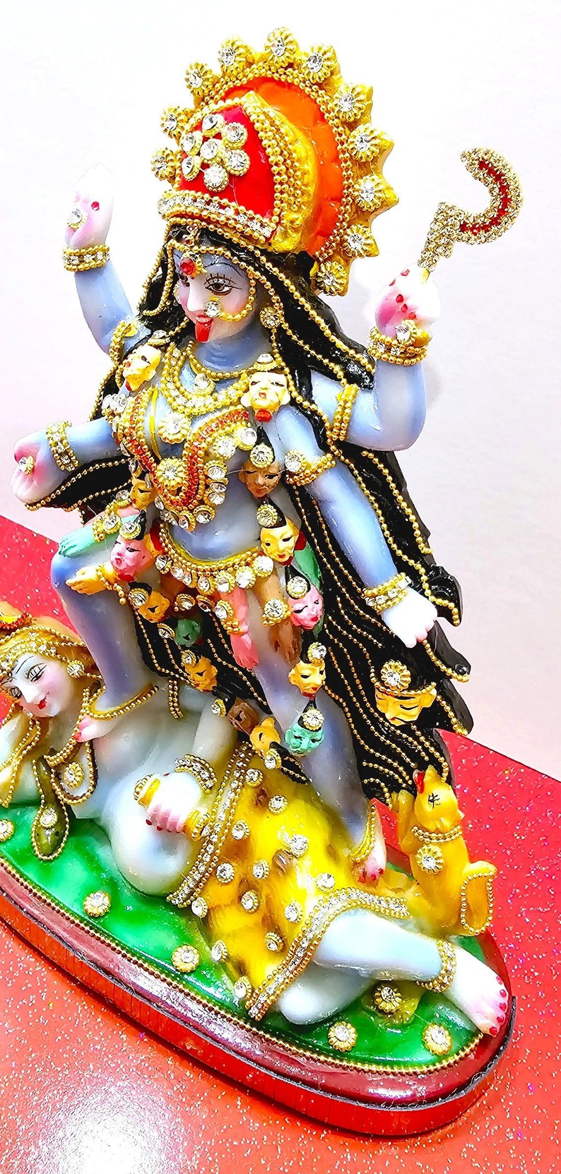 Rare hand decorated Goddess Kali Maa Lord Shiva Statue