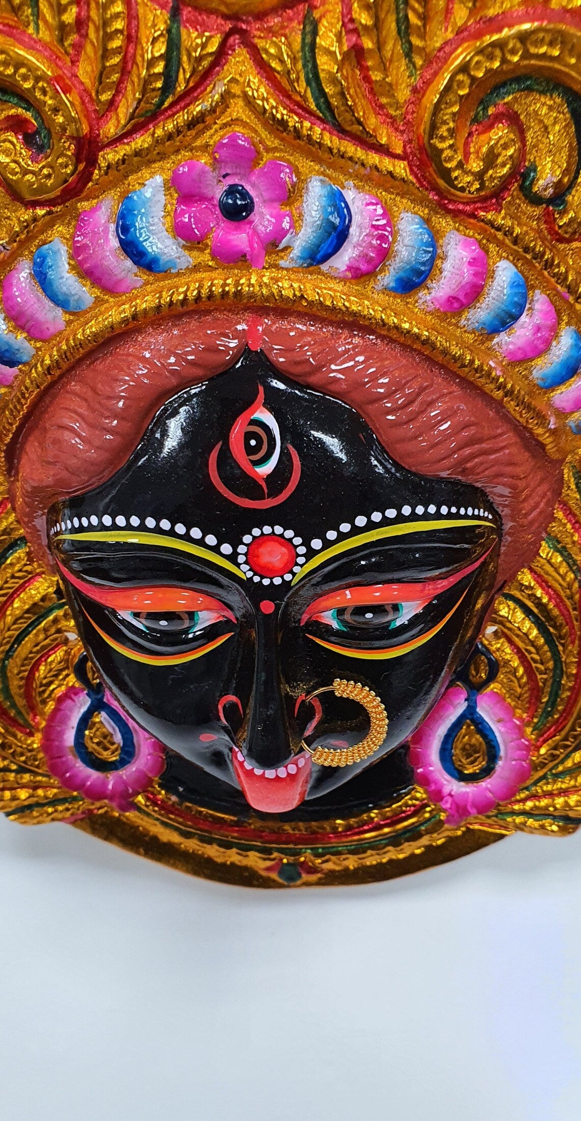 LARGE Rare Goddess Kali Maa/Mata ( Durga ) Wall Hanging Face With Nose Ring