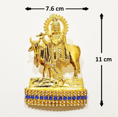 Lord Krishna , Rare Stone Decorated, Gold Plated Idol Statue