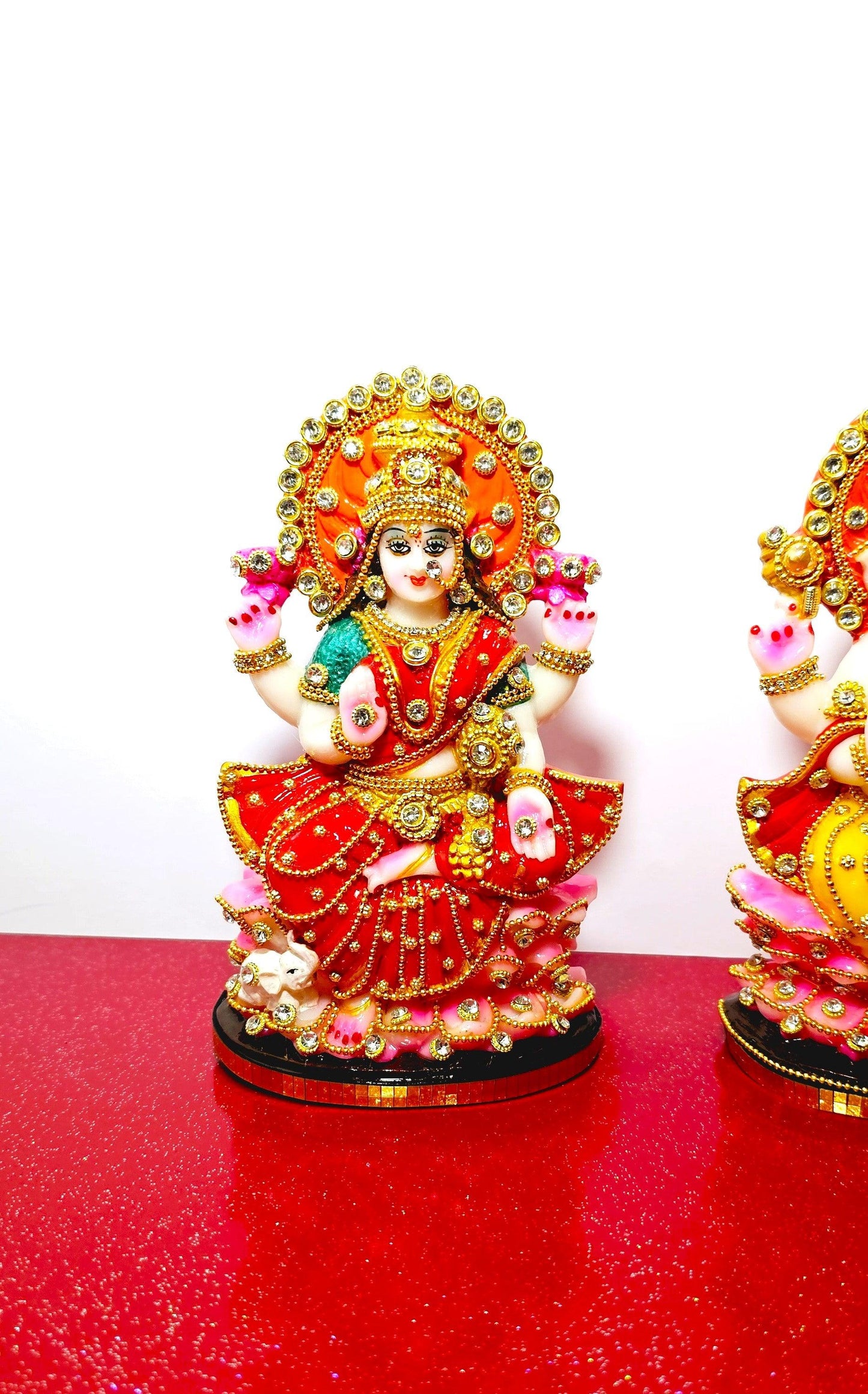 Rare Lord Ganesh , Goddess Lakshmi / Laxmi , Goddess Saraswati Stone Decorated Statue Set