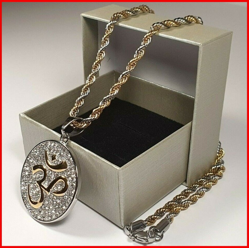 silver gold om pendant chain