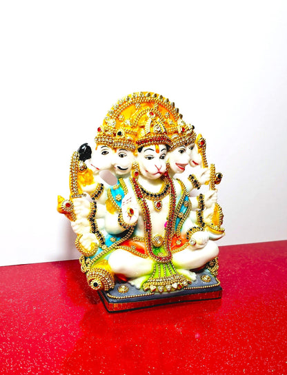 Lord Hanuman Bajrangbali Panchmukhi ( 5 Face ) , Rare Stone Decorated Statue