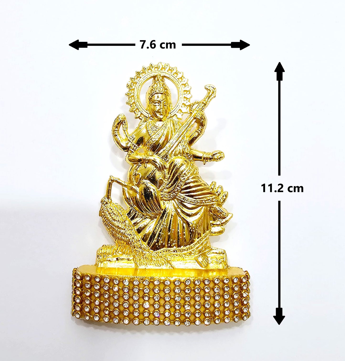 Saraswati Devi Rare Stone Decorated, Gold Plated Idol Statue