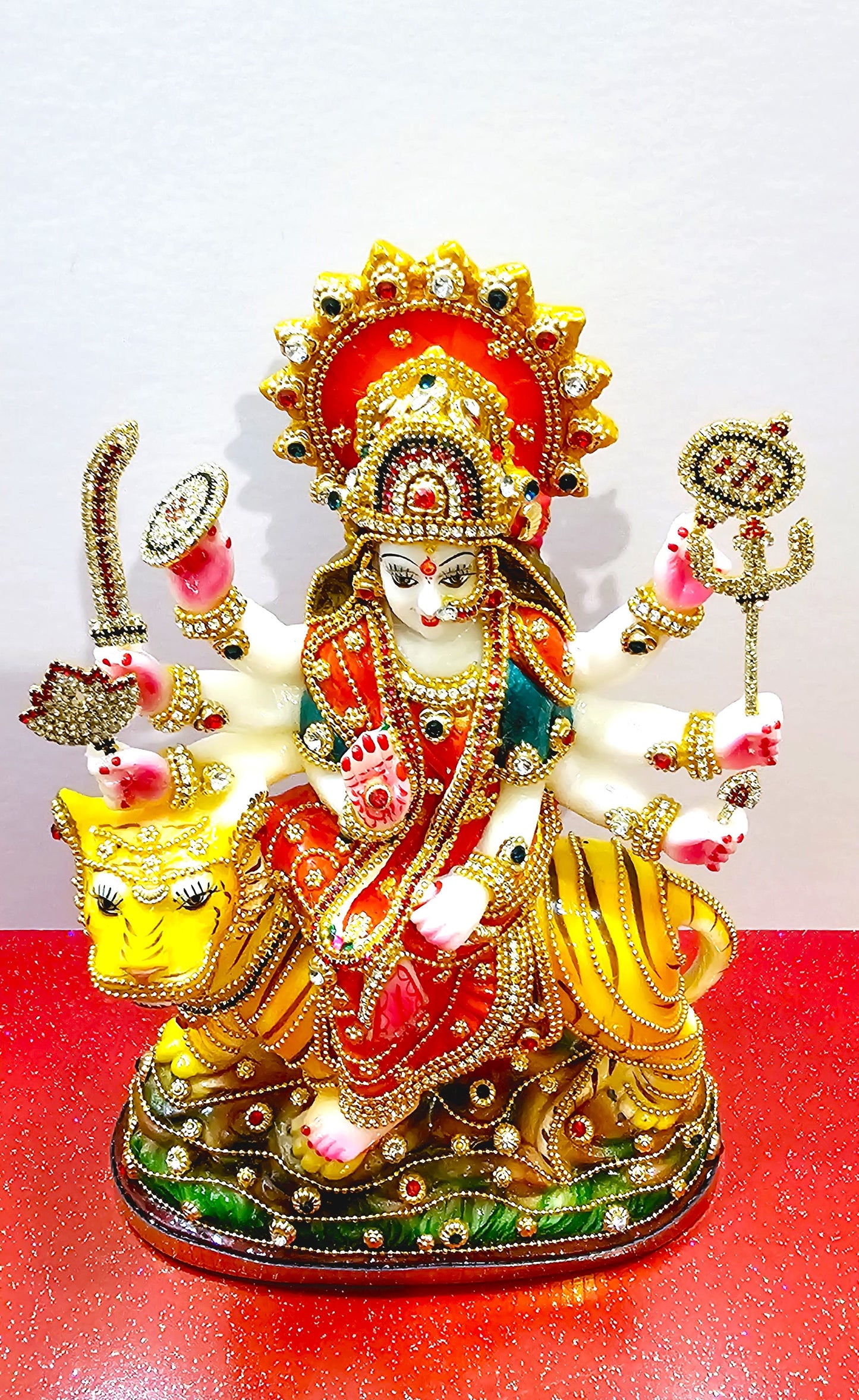 Rare Sherawali Mata ( Durga ) Stone Decorated Statue