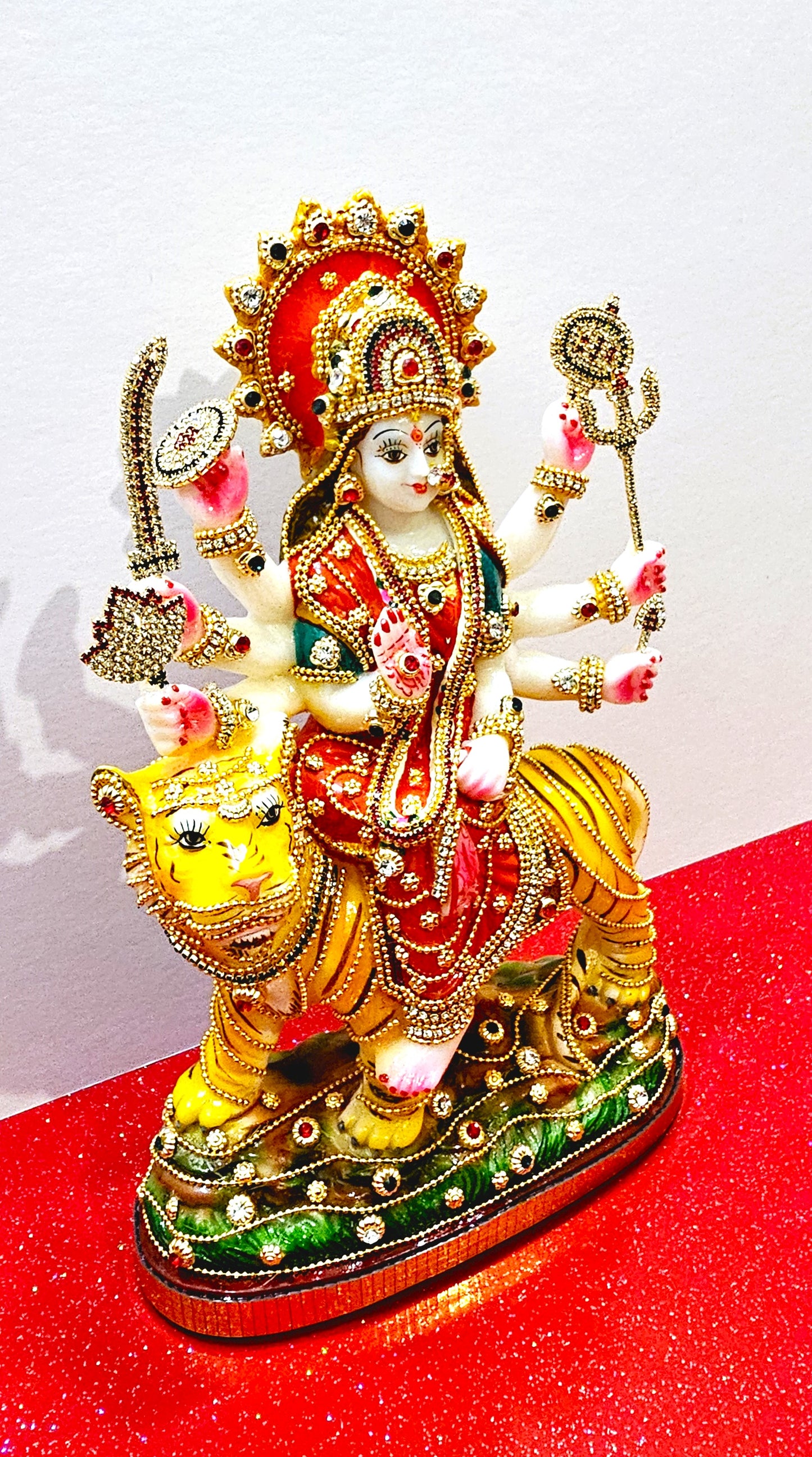 Rare Sherawali Mata ( Durga ) Stone Decorated Statue
