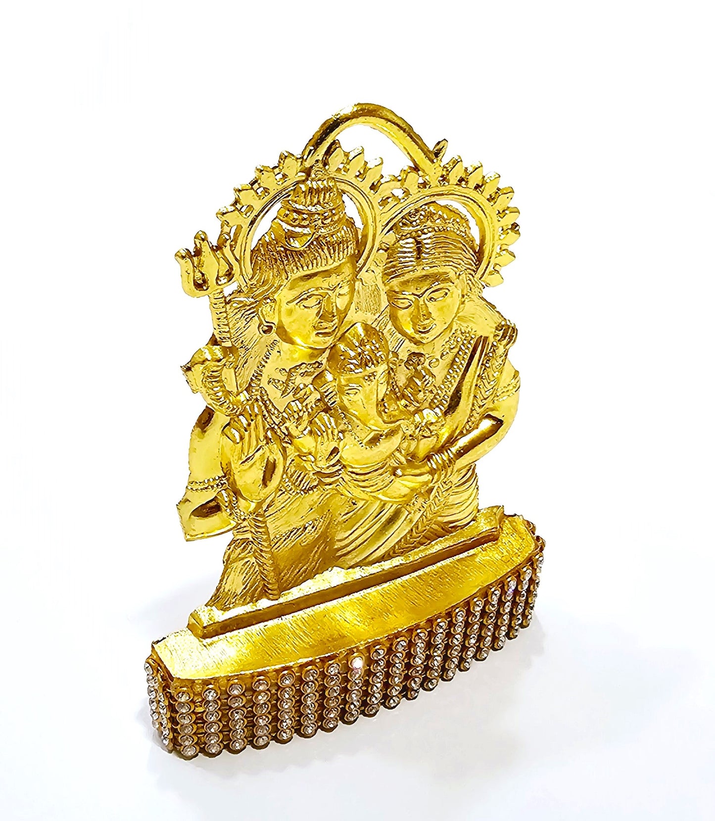 Shiv Parivar Rare Stone Decorated, Gold Plated Idol Statue