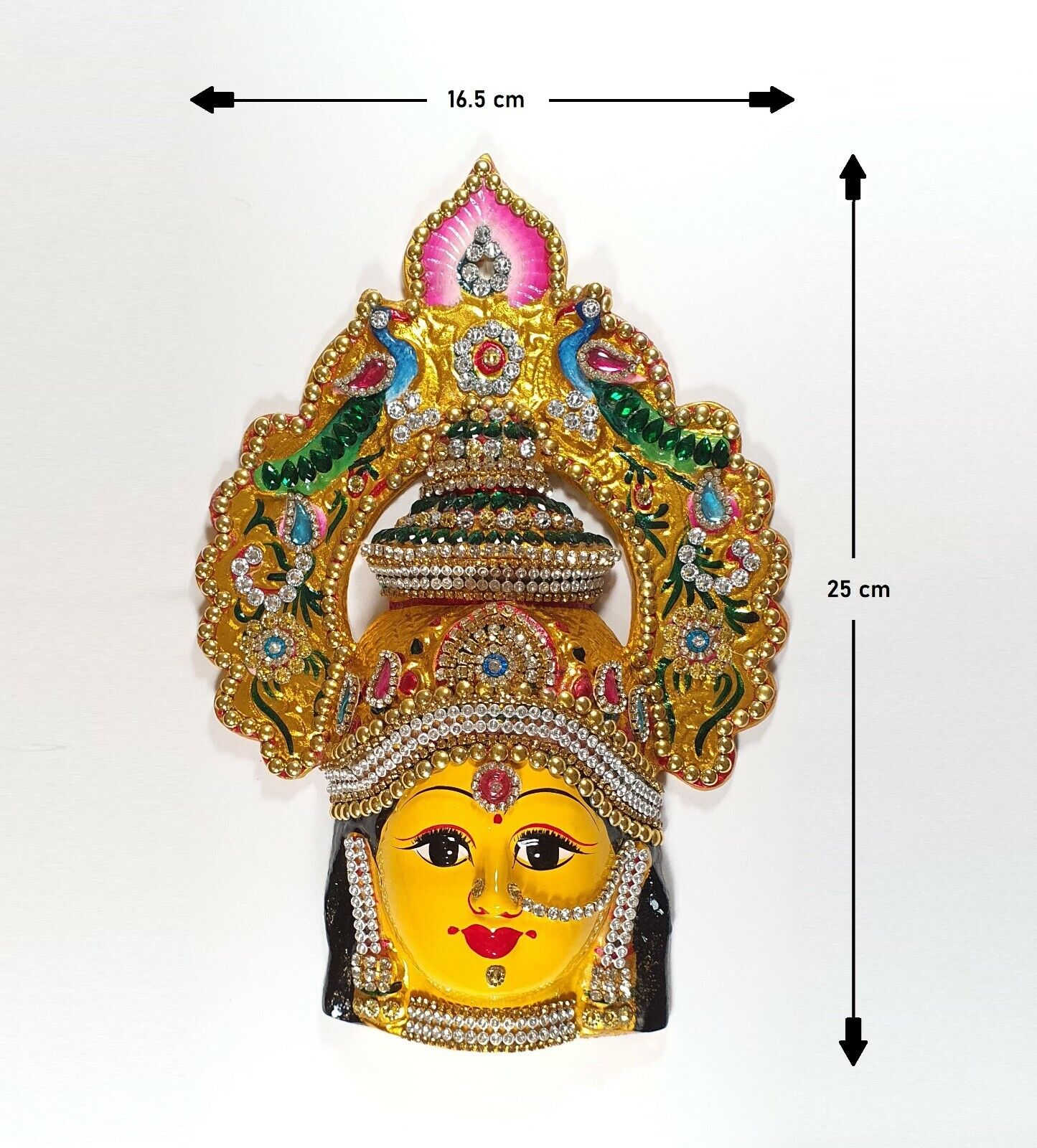 Goddess Lakshmi ( For Varalakshmi Pooja , Diwali or Wall Hanging ) Face , Stone decorated, Solid Alloy , Built to Last