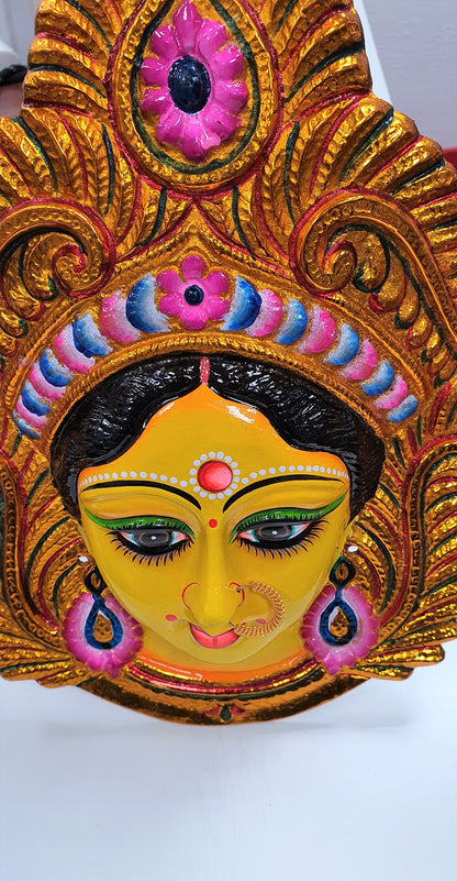 LARGE Rare Goddess Durga Wall Hanging Face With Nose Ring , Solid Alloy