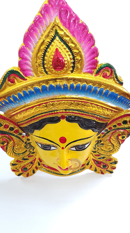 SIZE-M Goddess Durga Wall Hanging Face With Nose Ring, Solid Alloy