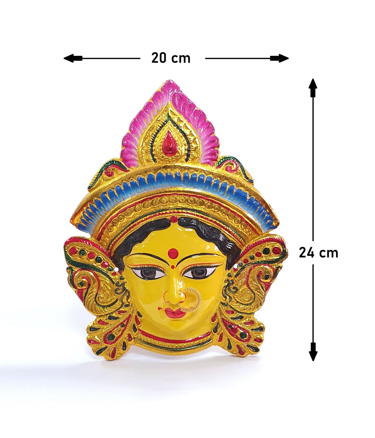 SIZE-M Goddess Durga Wall Hanging Face With Nose Ring, Solid Alloy